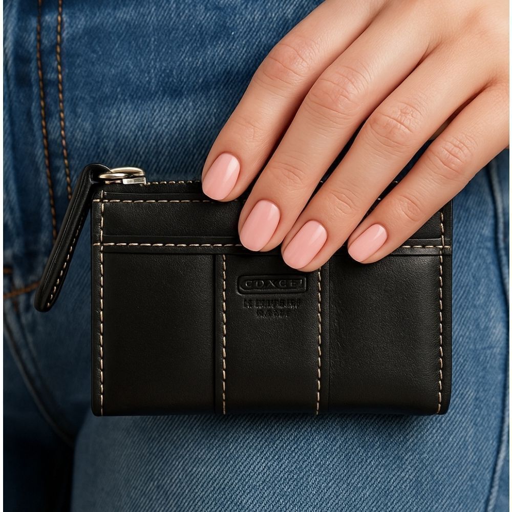 Coach 🖤 Black Leather Card Holder/ Keychain -Zip Top
